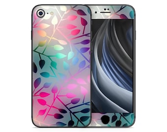 Iphone SE 2020 Haut Aufkleber Leave Pink Aqua Blue Leaf Tropical Gloss Lila Pastell Farbmuster Rose Custom Sparkle Design Set