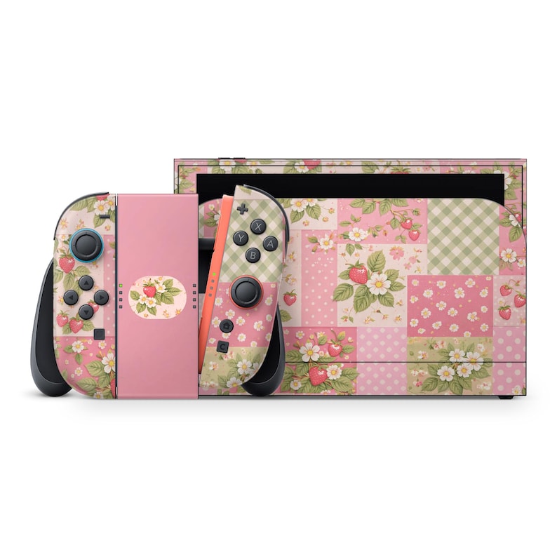 Strawberry Cottage Patchwork Nintendo Switch Skin – 3M Vinyl Full Wrap Decal