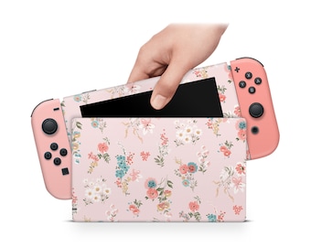 Vinilo decorativo con diseño floral primaveral para la consola Switch, Joy-Con y base de carga.