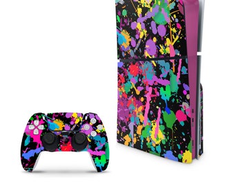 Splash Color Decal For PS5 Slim Playstation 5 Console And Controller , Full Wrap Vinyl For PS5 Slim