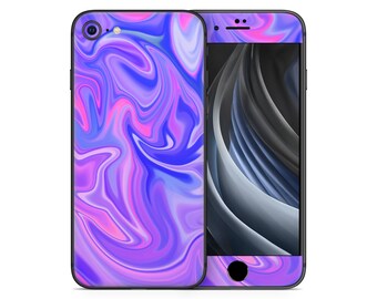 Iphone SE 2020 Skin Decal Sticker Waves Purple Liquid Gloss Pastel Abstract Pink Rose Art Paint Texture Mauve Violet Rosy Girly Designs Set