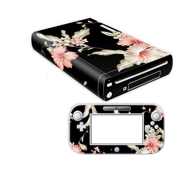 Wii U  Console Skin Decal Sticker Hibiscus Custom Design Set