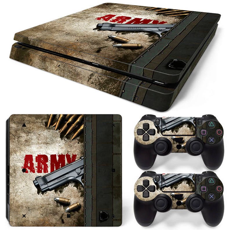 PS4 Slim Playstation 4 Console Skin Decal Sticker Army Gun 2 Controller Skins