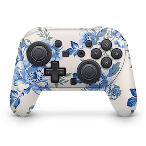 Blue Floral Porcelain Skin for Switch 2 Controller – Elegant Vintage Wrap