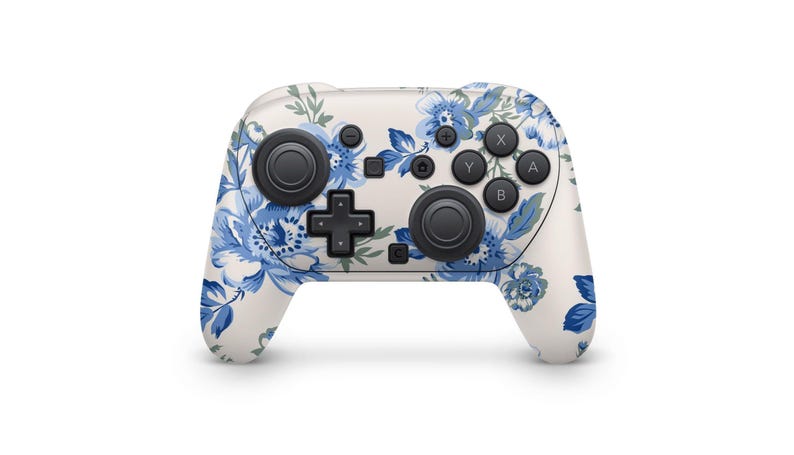 Blue Floral Porcelain Skin for Switch 2 Pro Controller – 3M Protective Cover
