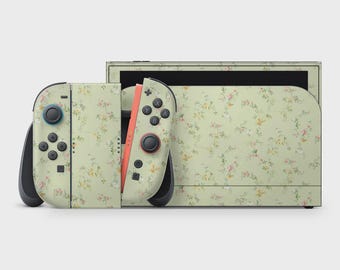 Pastel Green Floral Skin Decal For Gaming Console Premium 3M Vinyl Wrap Compatible With Switch 2
