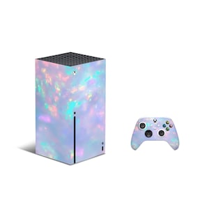 May include: A white Xbox Series X console with an iridescent opal design and a matching white controller.