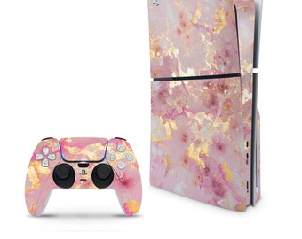 Pink Gold Decal For PS5 Slim Playstation 5 Console And Controller , Full Wrap Vinyl For PS5 Slim