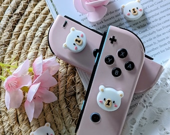 Juego exclusivo de 2 tapas de silicona para joystick con diseño de oso / 2 tamaños para mandos portátiles y profesionales.