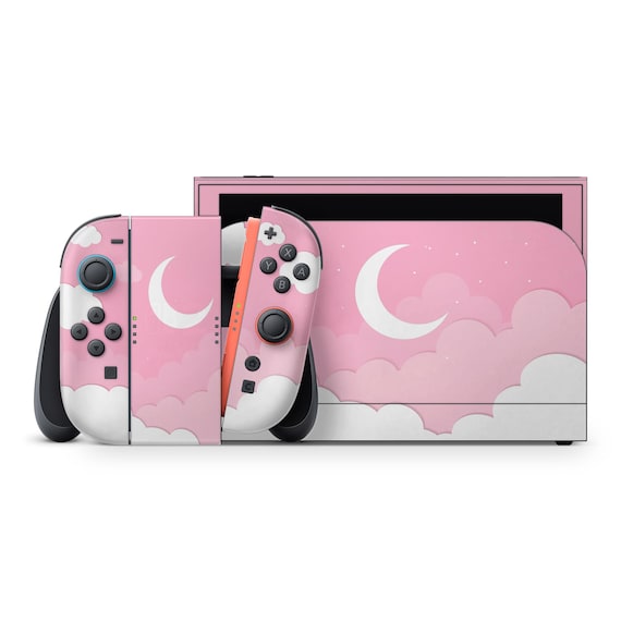 ピンクの月と雲のスキンデカール ゲーム機用 プレミアム3Mビニール