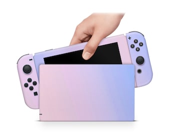 Vinilo decorativo para consola Switch, Joy-Con y base, color lila degradado.