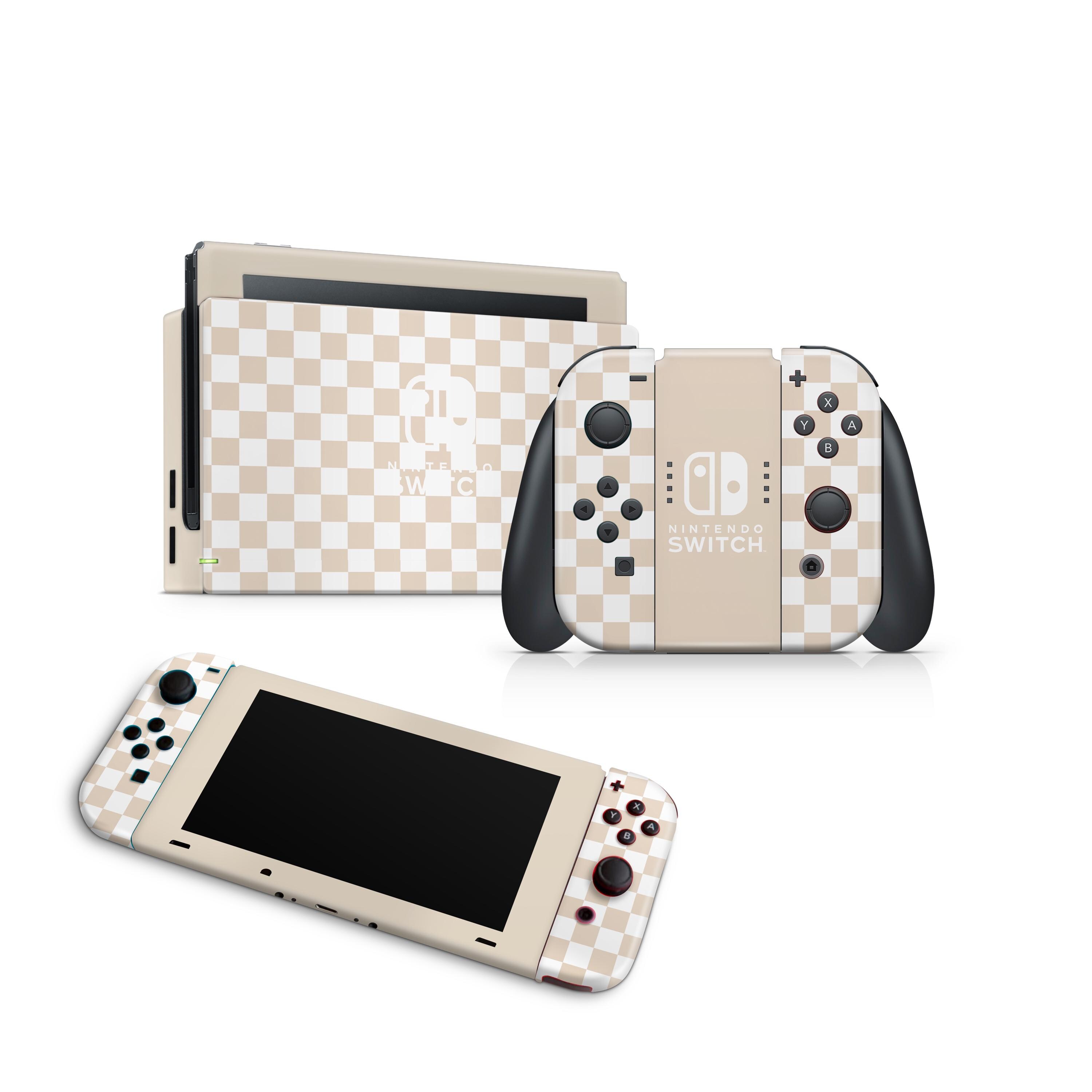 Beige Checkboard Nintendo Switch Skin Decal For Console Joy-Con And Dock
