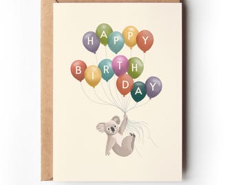 Birthday Balloons | Koala Card | Australian Greeting Card | Recycled card | Sustainable