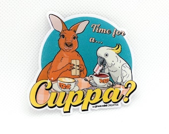 Kangaroo and Cockatoo - Time for a Cuppa? Sticker | Aussie Icons | Australian Sellers | Vinyl Sticker