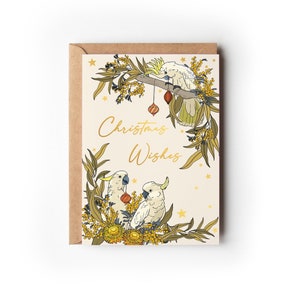 Carte de Noël australienne | Cacatoès | Feuille d'or
