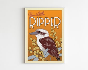 Australian Kookaburra Poster - Vintage Inspired Australiana Bird Art