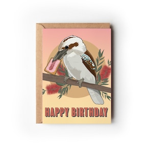 Aussie Icon - Kookaburra avec biscuit | carte d'anniversaire | Carte de voeux australienne | Oiseaux australiens | Carte recyclée | Durable