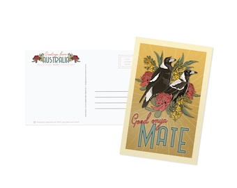 Australian Postcard - Magpies | Vintage Australia | Australian Sellers | Post Crossing | Recycled Postcard | Sustainable