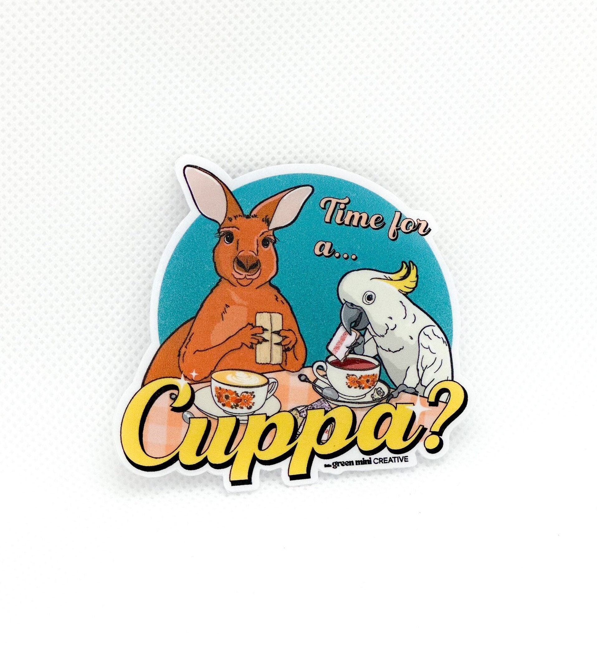 Pegatina de Canguro y Cacatúa: ¿Hora de una taza de té? / Íconos australianos / Vendedores australianos / Pegatina de vinilo