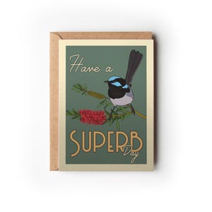Australian Superb Wren Greeting Card | Blue Wren | Fairy Wren | Australian Birds | Recycled card | Sustainable