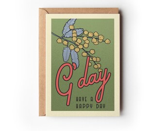 Australian Greeting Card Wattle Greeting Card Vintage Inspired Greeting Card | Recycled card | Sustainable