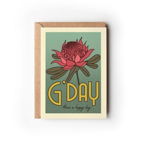 Carte de voeux australienne Waratah - Australiana d'inspiration vintage | Carte recyclée | Durable