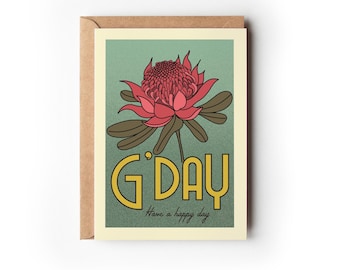 Australian Waratah Greeting Card - Vintage Inspired Australiana | Recycled card | Sustainable