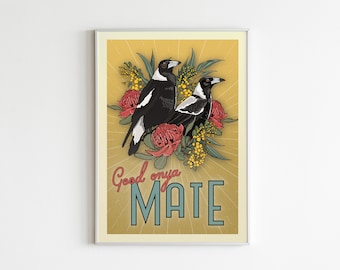 Australian Magpie Art Poster – Vintage Inspired Australiana Print