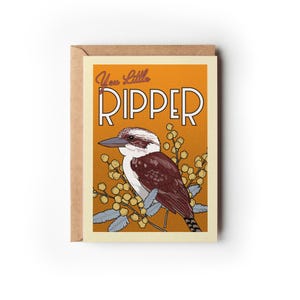 Carte de voeux australienne de Kookaburra - Australiana d'inspiration vintage | Vendeurs australiens | Oiseaux australiens | Carte recyclée | Durable