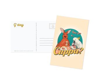 Australian Postcard - Time for a Cuppa? | Kangaroo and Cockatoo | Australian Sellers | Post Crossing