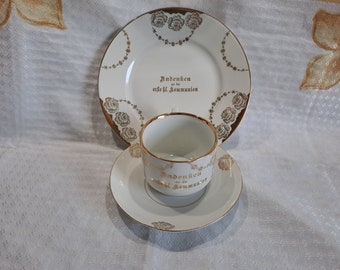 Vintage Sammeltasse Porzellan 1920 Geschenk zur Kommunion Deutschland Golddekor