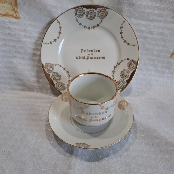 Vintage Sammeltasse Porzellan 1920 Geschenk zur Kommunion Deutschland Golddekor