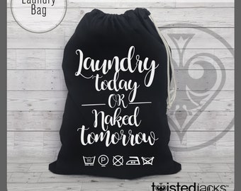 Large Printed Laundry Bag Natural Material - Chic Design 'naked tomorrow' -  Hand Printed Wash Bag - Laundry Bag - Wash Room Bag