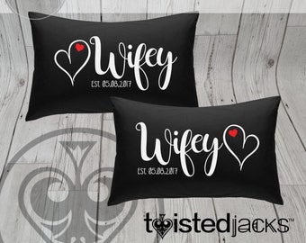 Custom Printed Pillow Case Gift Set Idea, Large Print 'Wifey & Wifey' Same Sex Design perfect gift idea, Designed and hand printed