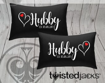 Custom Printed Pillow Case Gift Set Idea, Large Print 'Hubby & Hubby' Same Sex Design perfect gift idea, Designed and hand printed