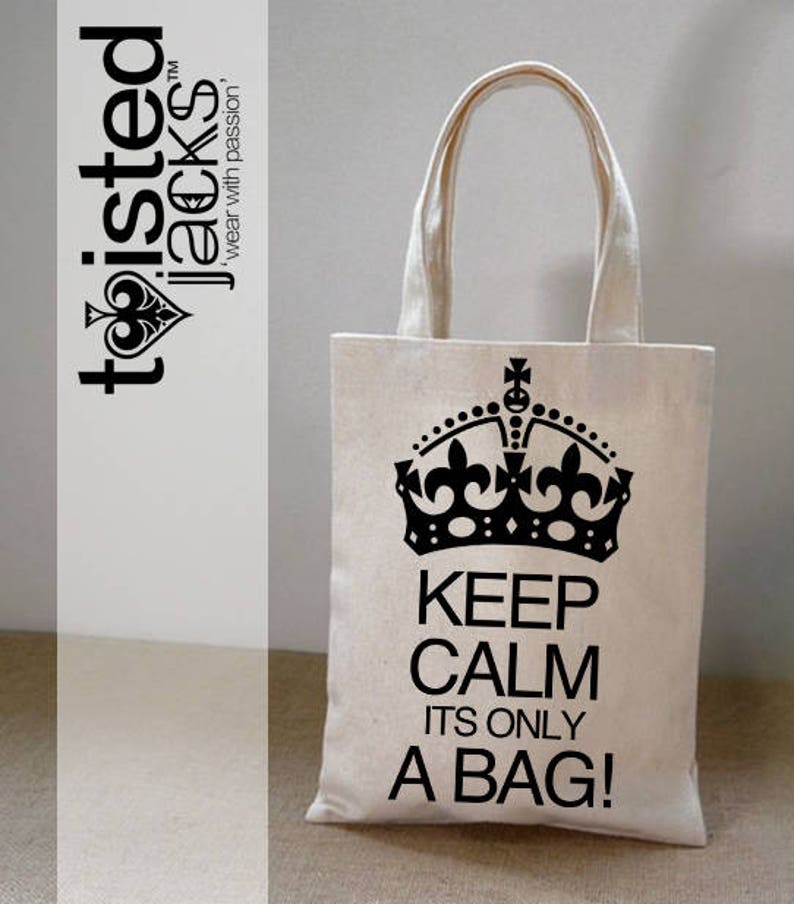 /'Calm Down/' Design Cotton Shoulder Bag Natural Material Printed Canvas Shopper Bay