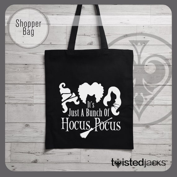 Hocus Pocus Themed Printed Canvas Shopper Bag, Natural Material  Spooky Design Long Hand Printed Bag