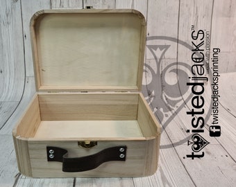 Large Wooden Natural Box Craft Idea Wedding Box Natural Rustic Wood Finish with Leather Handle Detail