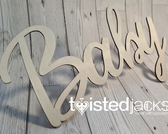 Natural Wooden 'Baby' Text Natural Letter Sign Plaques Christening Party Home Decor