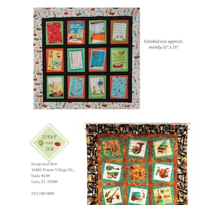 Wonky Block Quilt  PATTERN Instructions, great for fabric panels with block images.  Finished size ≈ 55&quot;x55&quot; can be made larger or smaller.