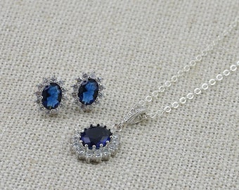 Sapphire Necklace, Blue Jewelry set, Blue earrings, Silver jewelry, Montana Necklace, Silver earrings, Bridal Jewelry Set, Sapphire earrings