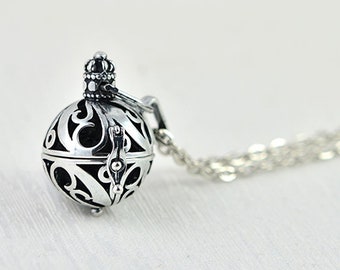 Halsband med aromaterapidiffusor i lavasten för eteriska oljor, lavamedaljonghänge, silverfiligranhalsband, silverhalsband med oljediffusor