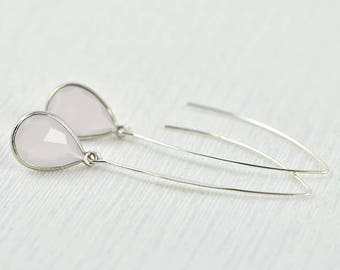 Blush Pink Bridesmaids Earrings, Silver Teardrop Earrings, Blush Pink Drop Earrings, Long Dangle Earrings, Blush Pink Silver Jewellery