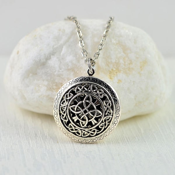 Celtic Knot Aromatherapy Necklace Diffuser Essential Oils Necklace, Lava Jewellery Silver Celtic Knot Necklace Oil Diffuser Pendant Necklace