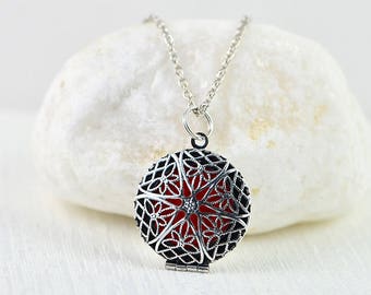 Silver Diffuser Necklace, Aromatherapy Diffuser Essential Oils Necklace, Oil Diffuser Pendant Necklace Jewellery, Silver Filigree Necklace