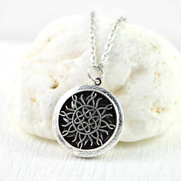 Flames Celtic Knot Aromatherapy Diffuser Necklace Essential Oils, Lava Necklace, Silver Celtic Knot Necklace, Oil Diffuser Pendant Necklace