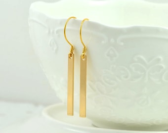 Adorable Light Gold Bar Earrings, Dainty Gold Bar Light Gold Earrings Jewellery, Minimalist Rectangle Gold Bar Light Weight Dangle Earrings