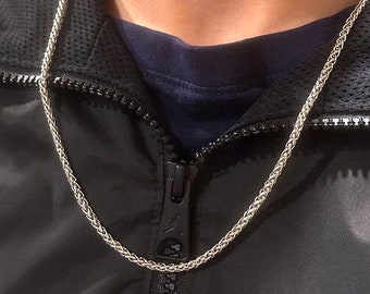 Collana da uomo a catena a spiga di grano color argento: acciaio inossidabile da 3 mm, gioiello impermeabile.