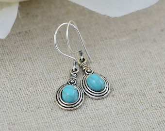 Turquoise Silver Earrings, Sterling Silver Hooks, Turquoise Dangle Earrings, Blue Bridesmaids Drop Earrings,  Turquoise Jewellery Women