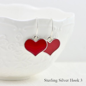 Red Heart Sterling Silver Earrings, Red Bridesmaids Drop Earrings, Everyday Jewellery long Earrings, Love hearts Lightweight Earrings